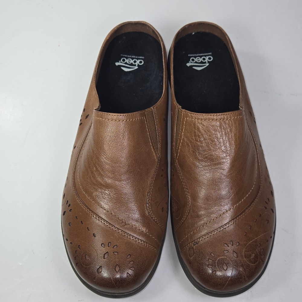 Abeo Edith PEW1062 Brown Leather Perforated Comfort Mules Clogs Womens 11 - Picture 2 of 12